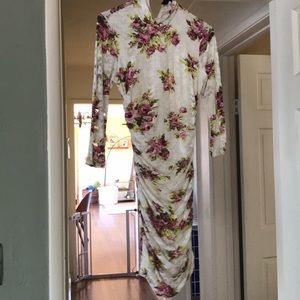 Turtle neck lace floral dress